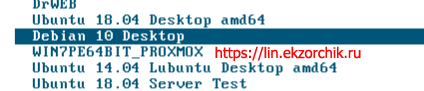 Выбираю iPXE меню установки Debian 10 Desktop