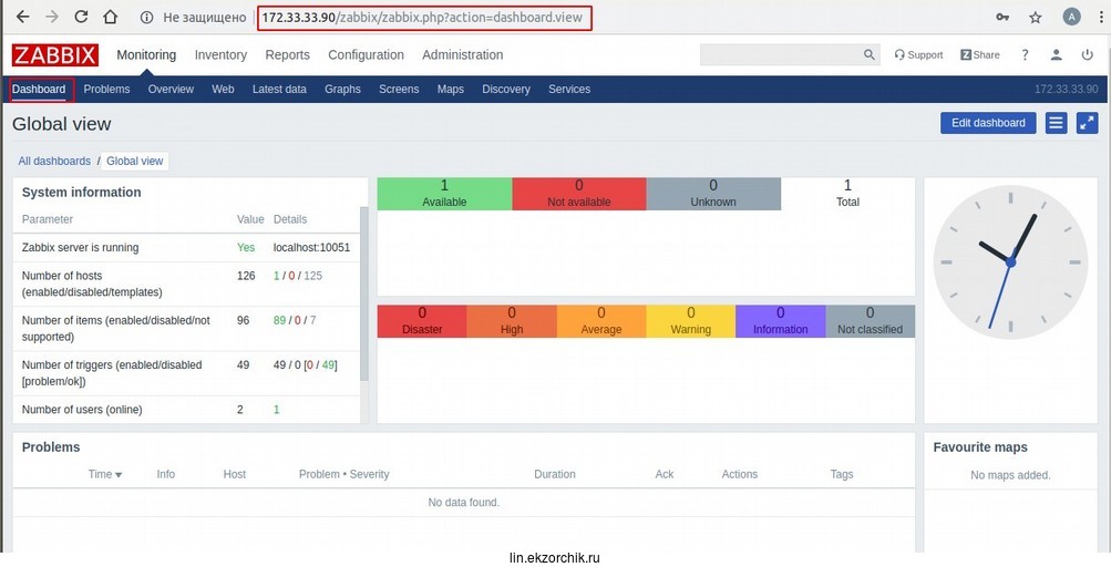 Обновленный Web-интерфейс Zabbix 4.4 установленного сервиса на Ubuntu 18.04 Server