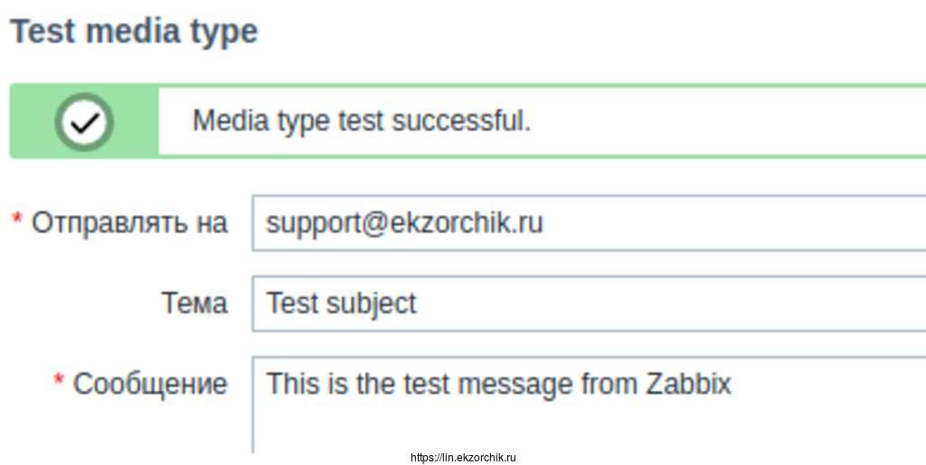 Тестовое сообщение успешно отправлено.
