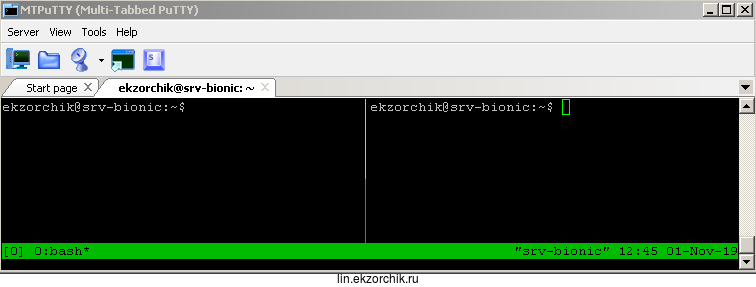 Разделение оболочки tmux на два вертикальных окна