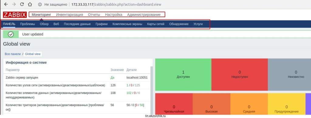 Web-интерфейс Zabbix 4.4 на Ubuntu 18.04 Server успешно русифицирован