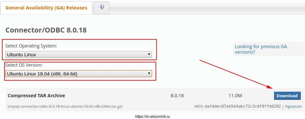 Скачиваю ODBC коннектор для Ubuntu 18.04