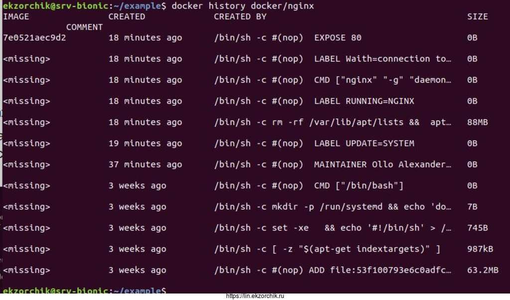 хронологию действий Dockerfile