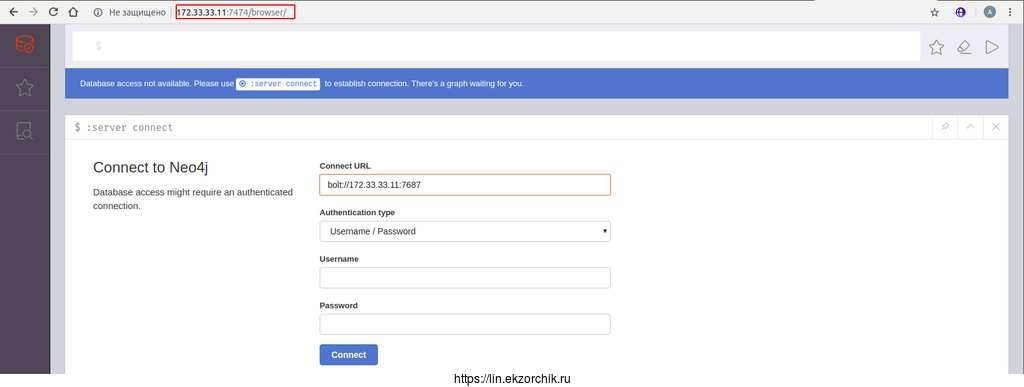 Произвожу подключение через браузер к графовой базе данных