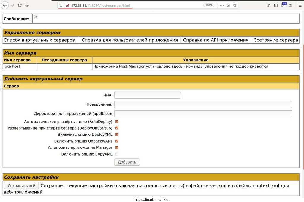 Авторизация в Host Manager успешна