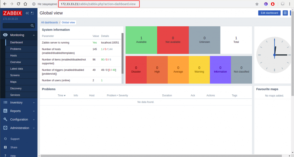 Вот и сам обновленный Web-интерфейс Zabbix 5.0 LTS