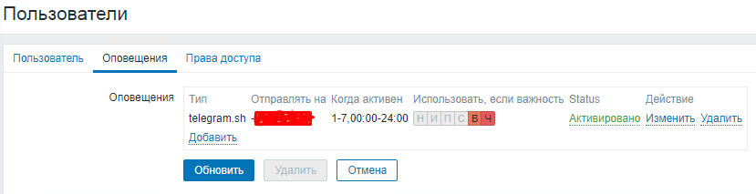 Результат настроенного оповещения для важности