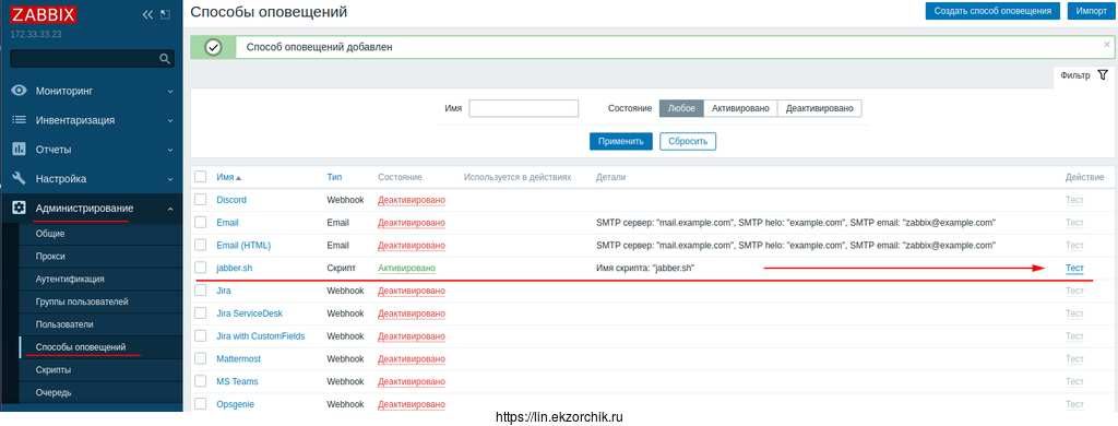 Текущий способ оповещения - это Jabber.sh