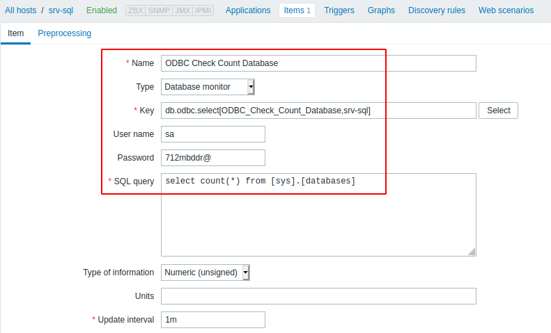 Создаю элемент данных опроса через ODBC
