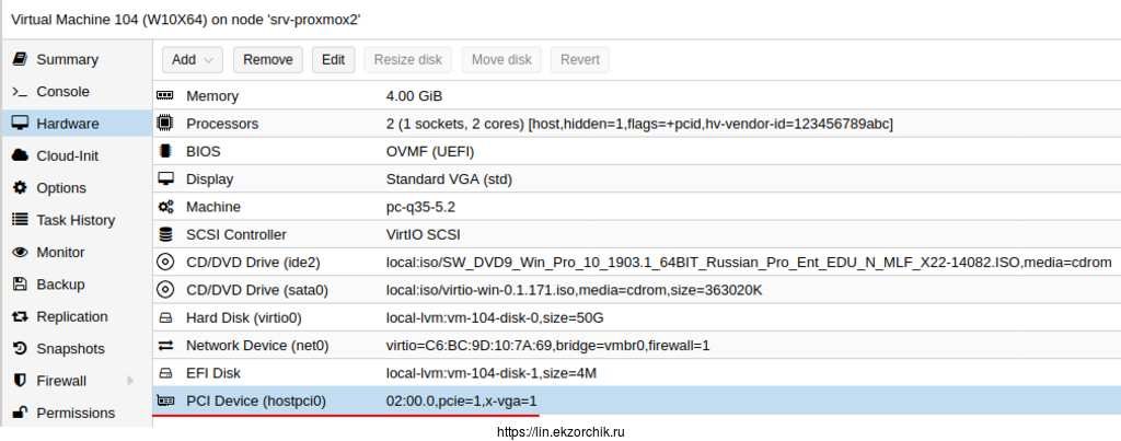 Характеристики VM после проброса видеокарты