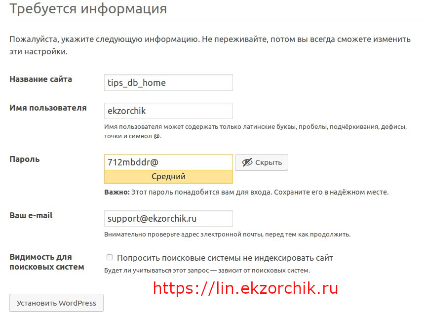 Указываю информацию именования блога
