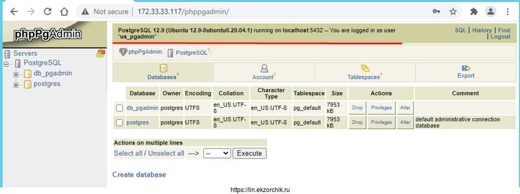 Я успешно авторизован в PhpPgAdmin