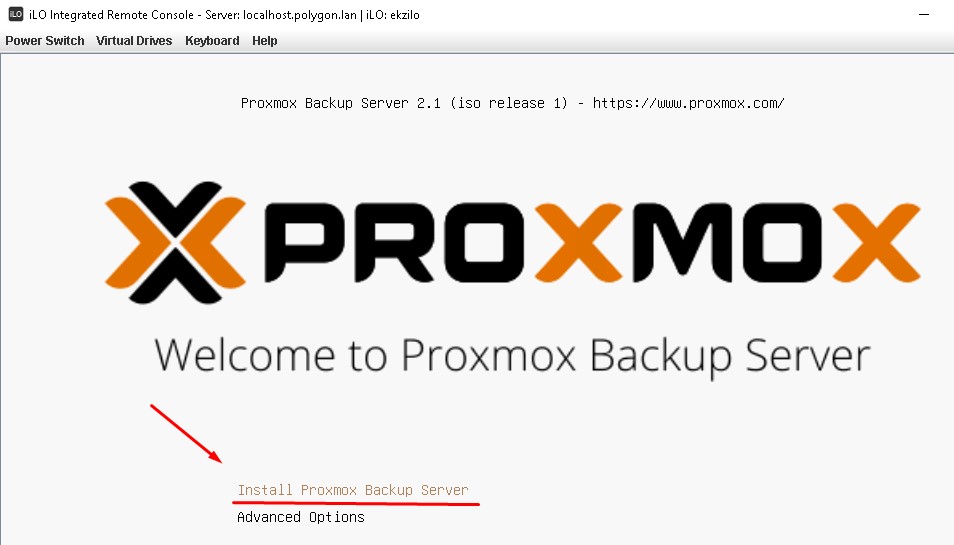 Перехожу на Install Proxmox Backup Server и нажимаю клавишу Enter