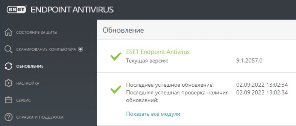 Активированный ESET Endpoint Antivirus