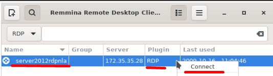 Проверяю, инициировав созданное подключение под именем: server2012r2rdpnla