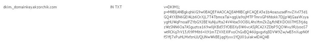 DKIM запись создал на хостинге где управляю DNS записями домена ekzorchik.com