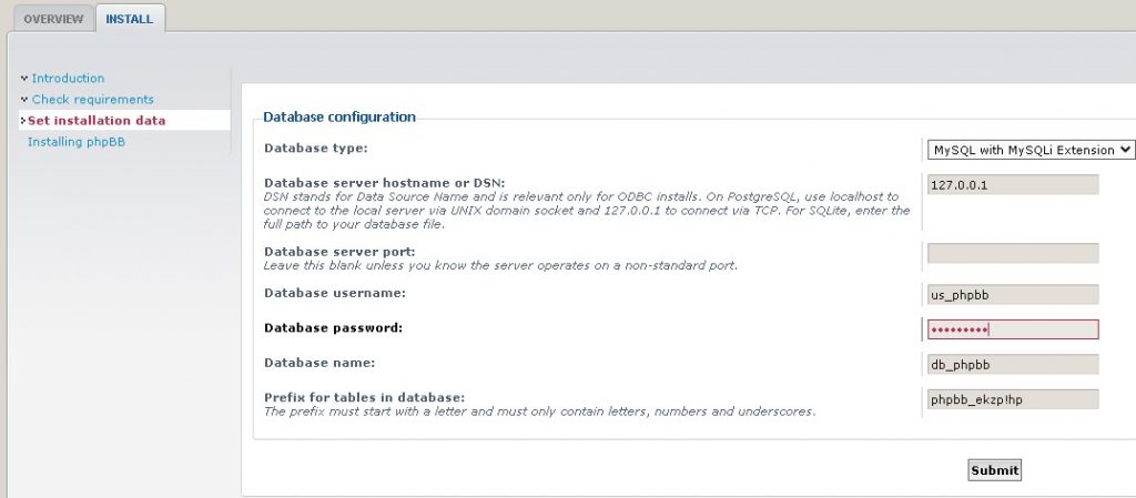 Указываем параметры подключения к базе MySQL
