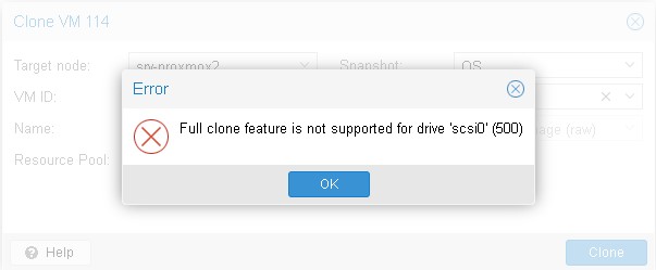 Не копируется snapshot (снапшот) в новую VM