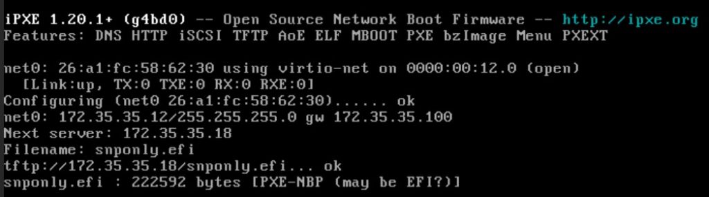 Если VM BIOS: Default, т.е. Legacy то при snponly.efi по сети не загрузится PXE установка