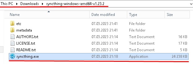 Скачал и распаковал syncthing на Windows Server 2012 R2