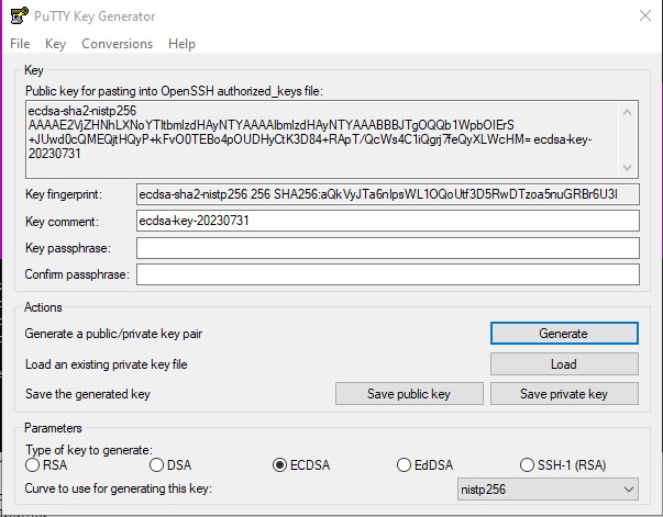 Создаю публичный и приватный ключ через PuTTY Key Generator