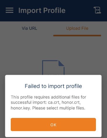Пробую импортировать профиль ovpn тот что был у меня ранее - и получаю Failed to import profile