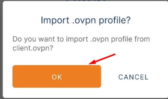 Импортирую составленный профиль ovpn сделанный по-другому