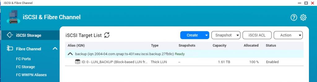 Создаю iSCSI Target и LUN к нему