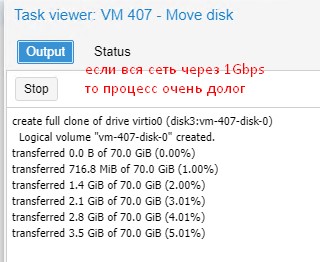 Запустился процесс переноса диска VM на LUN