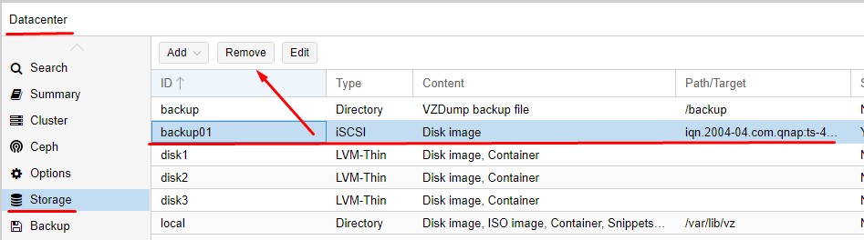 Удаляю iSCSI подключение