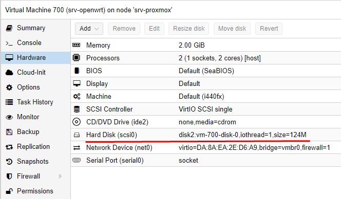 Размер диска после установки OpenWRT на Debian 10 + Proxmox 6.4-13