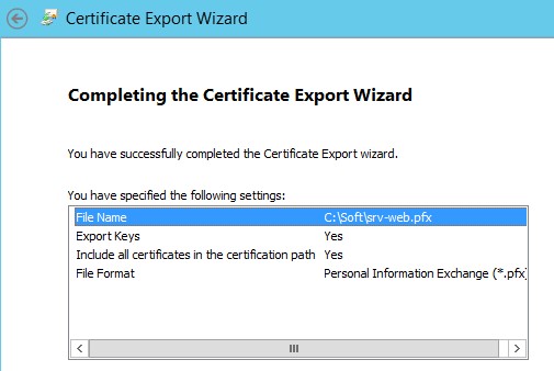 Указываю куда сохранить приватный ключ, файл srv-web.pfx