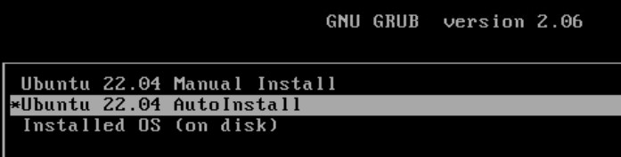 В меню GRUB выбираю Ubuntu 22.04 AutoInstall