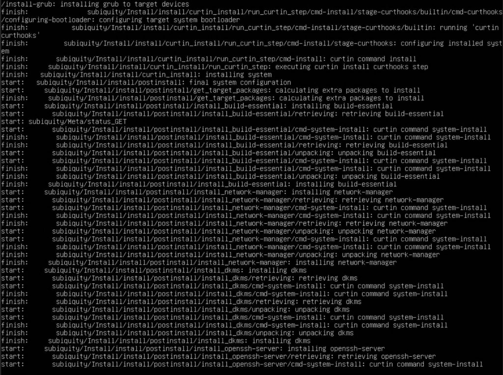 Привер вывода применения файла ответов при установке по сети Ubuntu 22.04 Server
