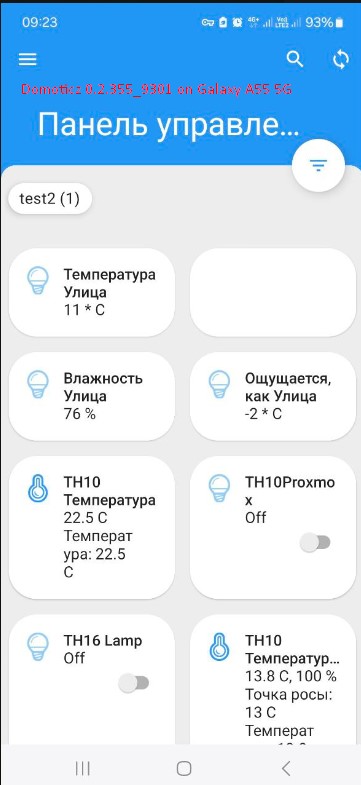 Результат подключения с Samsung A55 5G через приложение Domoticz к серверу Ubuntu 22.04 + Domoticz.