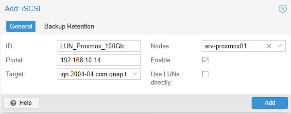 Подключаю хранилище с LUN в Proxmox 8.3.1, где LUN создан на QNAP.