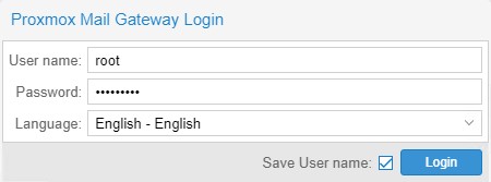 Авторизуюсь через Web-интерфейс на Proxmox Mail Gateway.