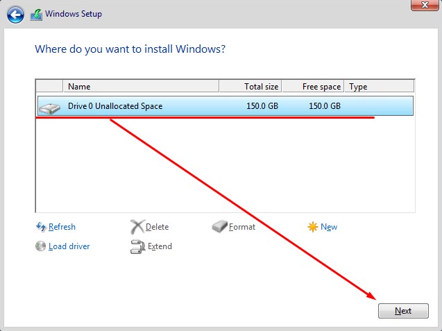 Установщик Windows увидел диск и можно продолжать установку.