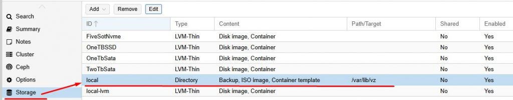 Текущее хранилище Local пока без возможности размещения на нем Disk Image.