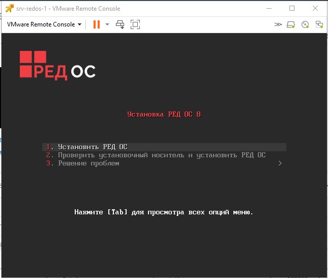 Первый экран после загрузки вирутальной машины с подмонтированным установочным диском.