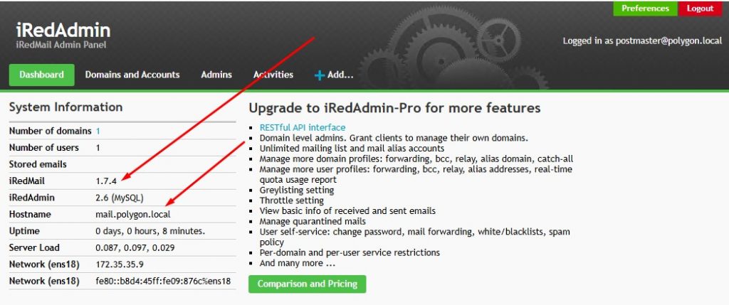 Итого текуще установленная версия почтового сервера iRedMail - это 1.7.4 на Ubuntu 22.04 Server.