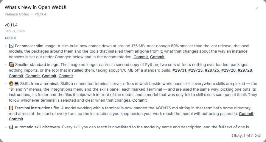 Текущая версия Open WebUI - 0.11.4
